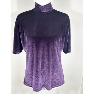 VTG Norton McNaughton Purple Velvet Top Mock Neck Women's L S/S Y2K 90s Elegant